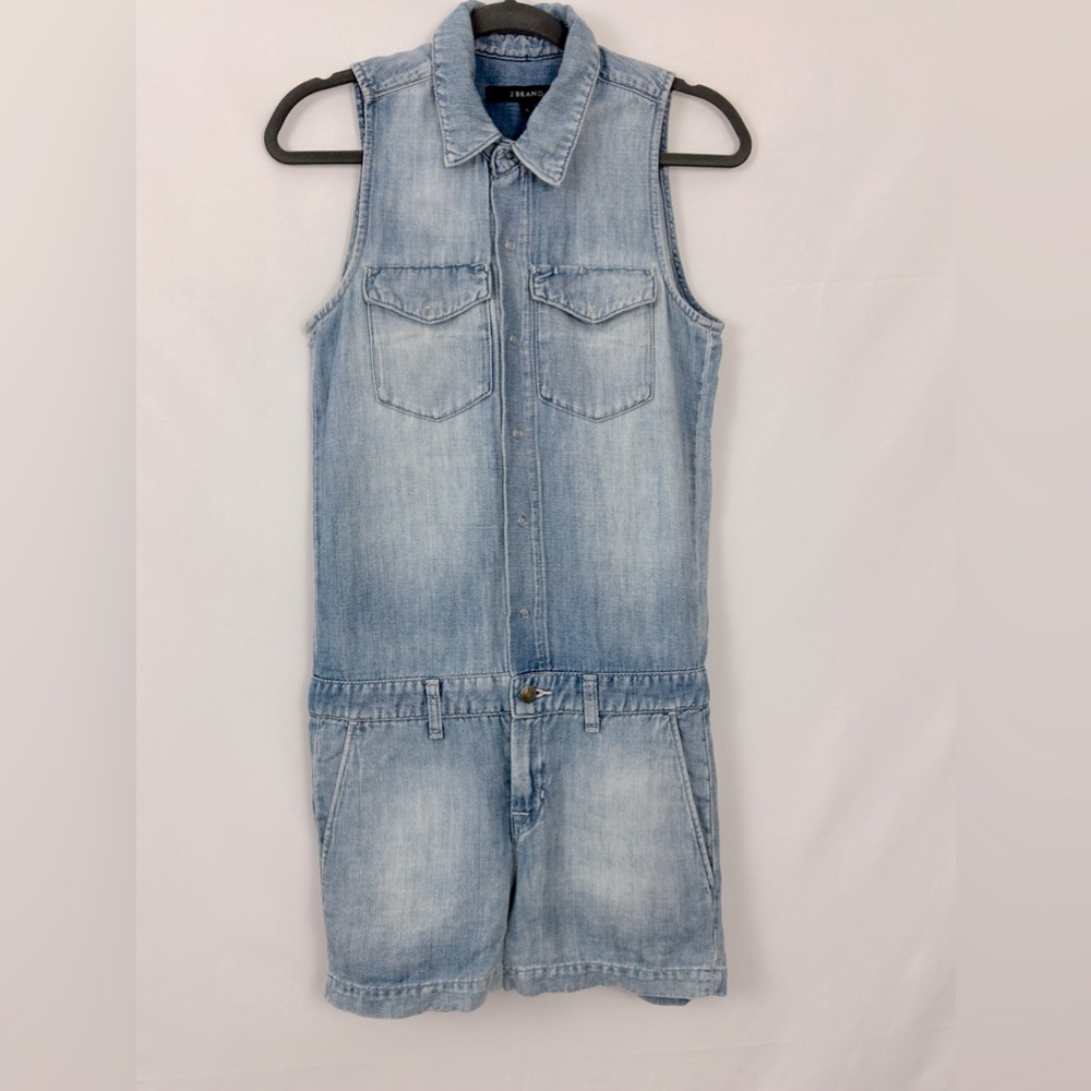 J BRAND Kayla Sleeveless Denim Romper, Montauk Snap front, Cotton Linen … - Picture 3 of 10